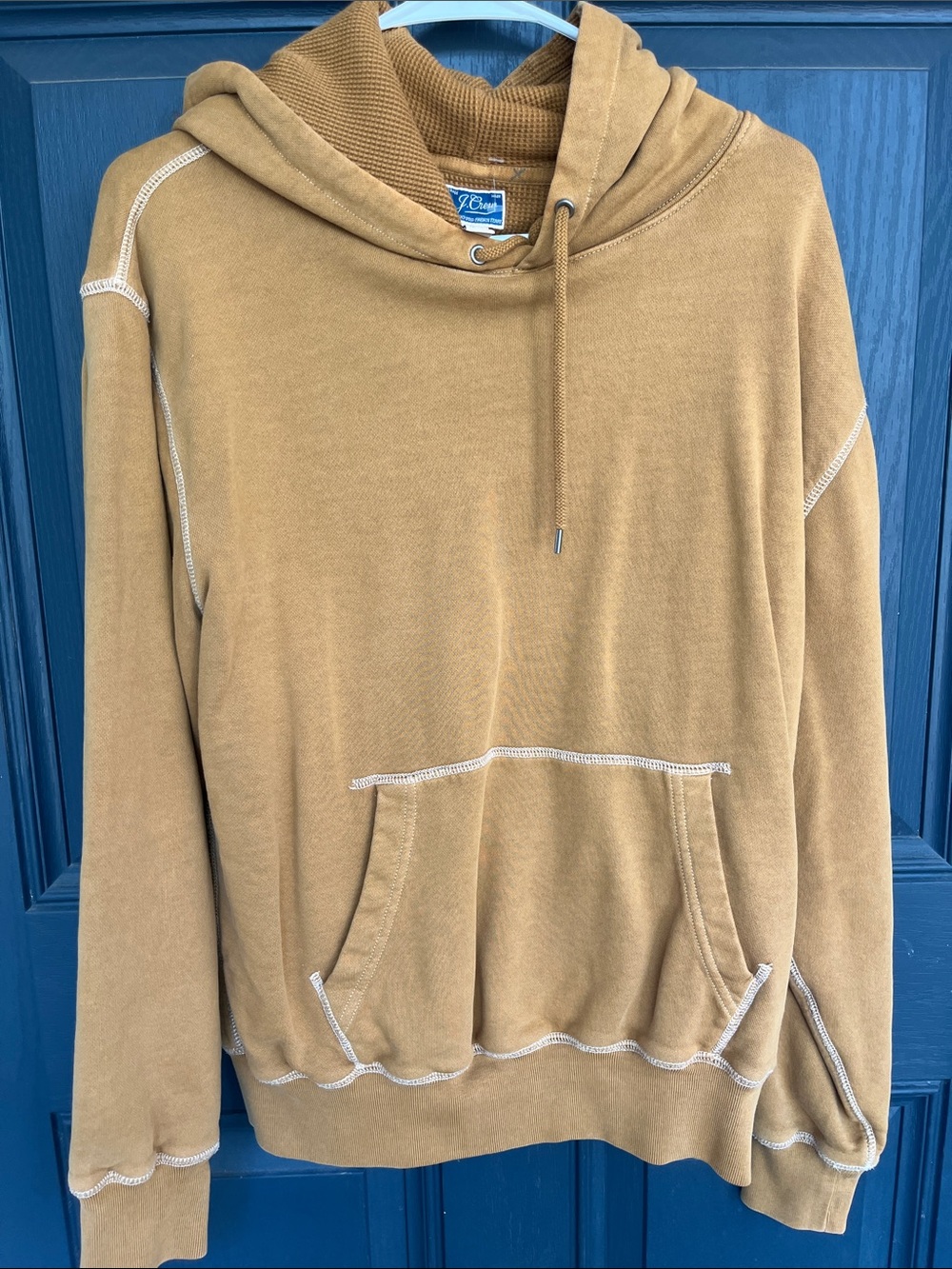 J. Crew Camel/Tan Pullover Hoodie with Contrast Stitching
